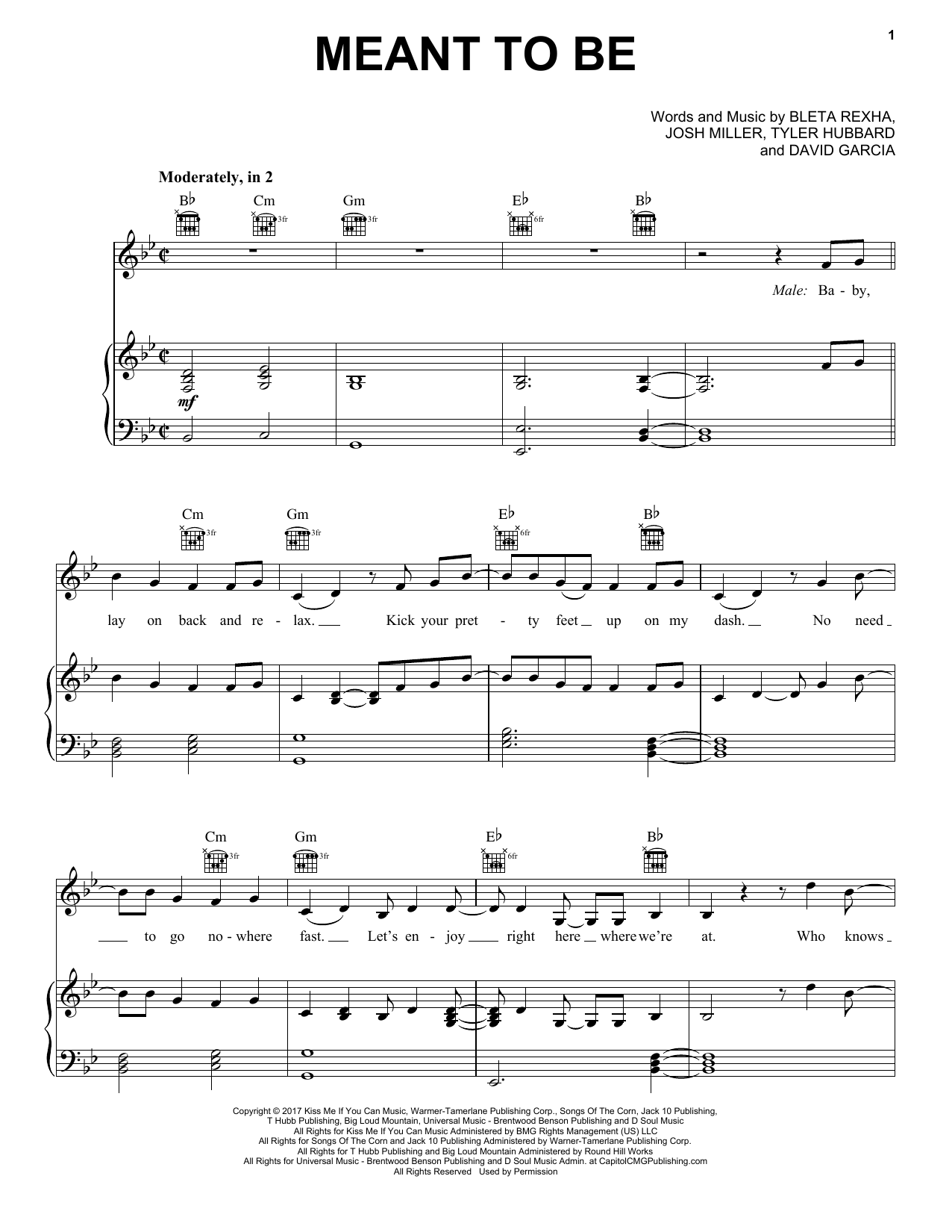 Meant To Be Feat Florida Georgia Line Sheet Music By Bebe Rexha