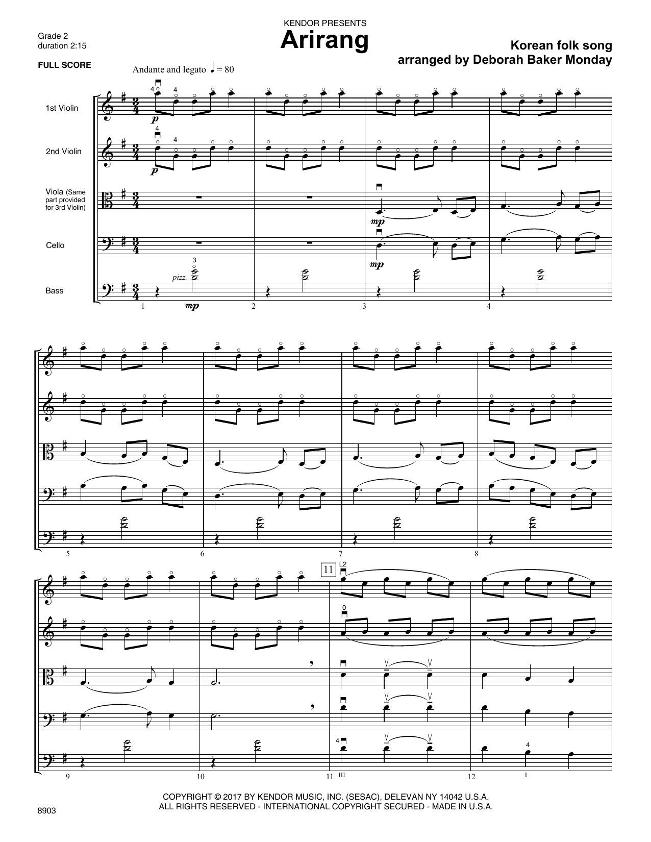 Deborah Baker Monday Arirang Full Score Sheet Music PDF Notes