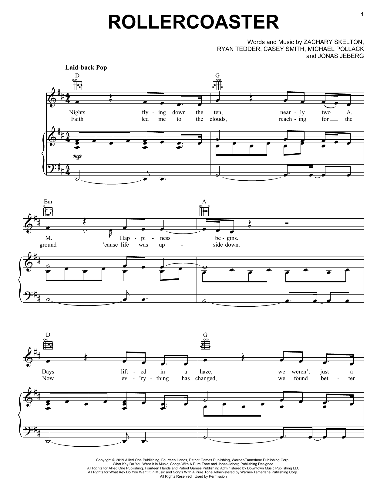 Rollercoaster Sheet Music By Jonas Brothers Piano Vocal Guitar