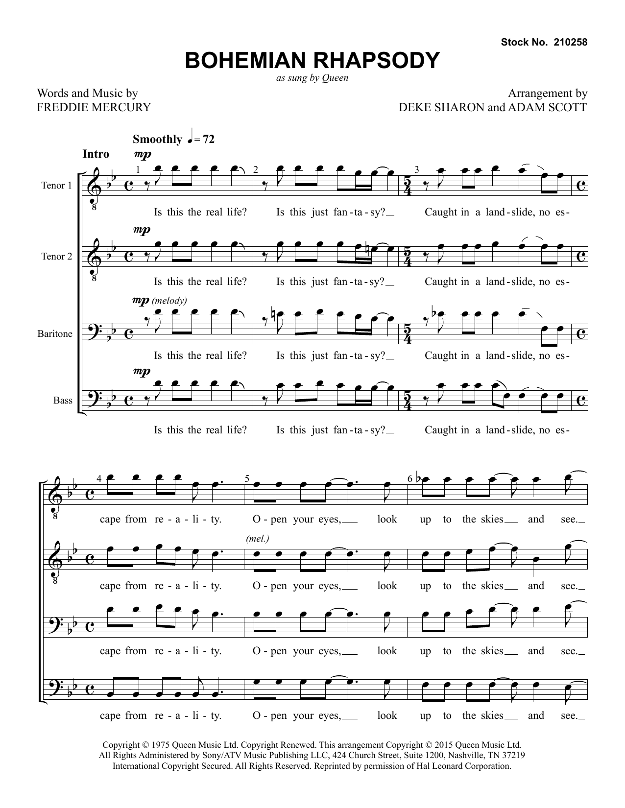 Bohemian Rhapsody Arr Deke Sharon And Adam Scott Sheet Music By