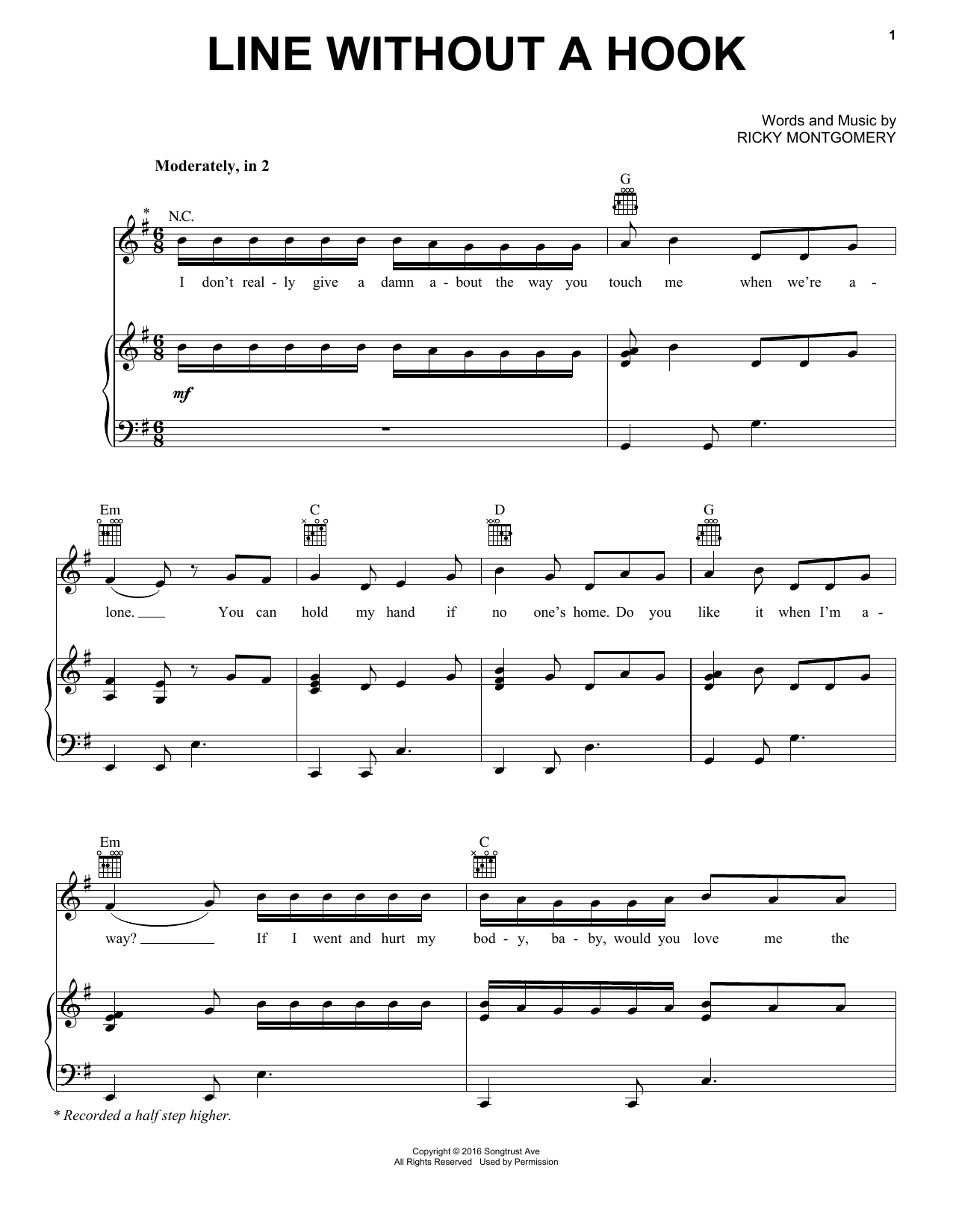 Line Without A Hook Sheet Music By Ricky Montgomery Piano Vocal