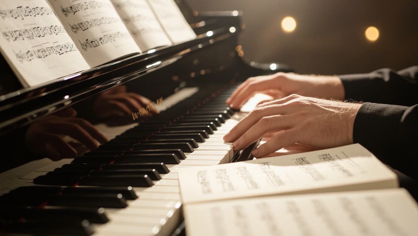 Benson Boone playing piano &ndash; sheet music banner