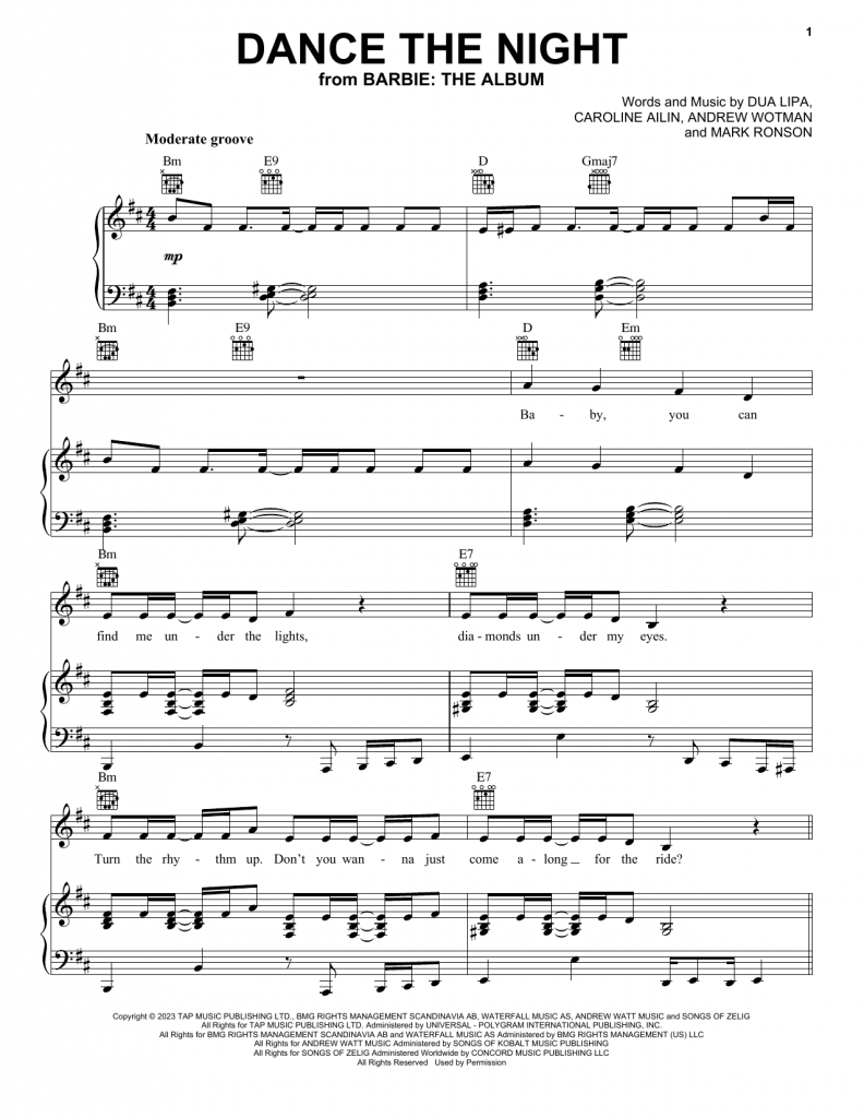 Dua Lipa Dance in the Night Sheet Music | Music Blog