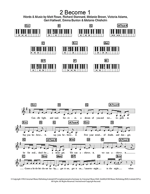 Preview The Spice Girls 2 Become 1 Pop sheet music, notes and chords for Keyboard, SKU: 101207 sheet music, piano notes, chords, guitar tabs, score, transpose, transcribe, how to play, guide, download, learn, tutorial, progression, song, artist, awards, billboard, mtv, vh1, tour, single, album, release