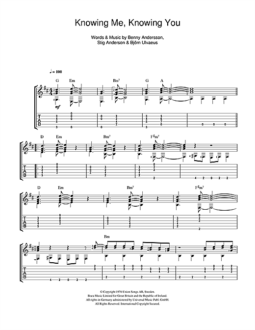 Preview ABBA Knowing Me, Knowing You Pop sheet music, notes and chords for Guitar, SKU: 101711 sheet music, piano notes, chords, guitar tabs, score, transpose, transcribe, how to play, guide, download, learn, tutorial, progression, song, artist, awards, billboard, mtv, vh1, tour, single, album, release