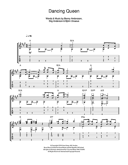 Preview ABBA Dancing Queen Pop sheet music, notes and chords for Guitar, SKU: 101719 sheet music, piano notes, chords, guitar tabs, score, transpose, transcribe, how to play, guide, download, learn, tutorial, progression, song, artist, awards, billboard, mtv, vh1, tour, single, album, release