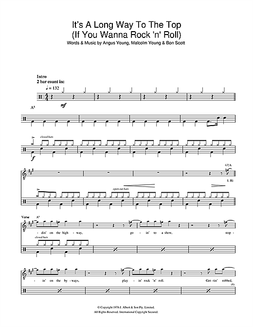 Preview AC/DC It's A Long Way To The Top (If You Wanna Rock ‘N' Roll) Rock sheet music, notes and chords for Drums, SKU: 102263 sheet music, piano notes, chords, guitar tabs, score, transpose, transcribe, how to play, guide, download, learn, tutorial, progression, song, artist, awards, billboard, mtv, vh1, tour, single, album, release