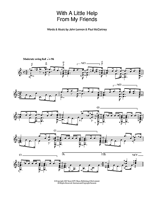 Preview The Beatles With A Little Help From My Friends Pop sheet music, notes and chords for Guitar, SKU: 104463 sheet music, piano notes, chords, guitar tabs, score, transpose, transcribe, how to play, guide, download, learn, tutorial, progression, song, artist, awards, billboard, mtv, vh1, tour, single, album, release