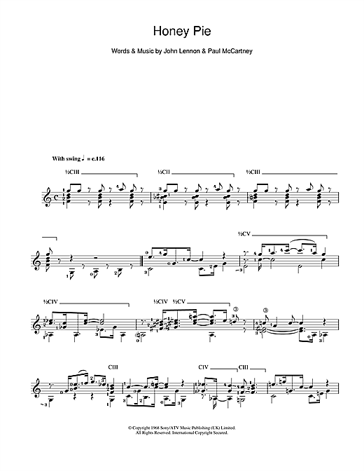 Preview The Beatles Honey Pie sheet music, notes and chords The Beatles, Honey Pie, Guitar, sheet music, piano notes, chords, guitar tabs, score, transpose, transcribe, how to play, guide, download, learn, tutorial, progression, song, artist, awards, billboard, mtv, vh1, tour, single, album, release