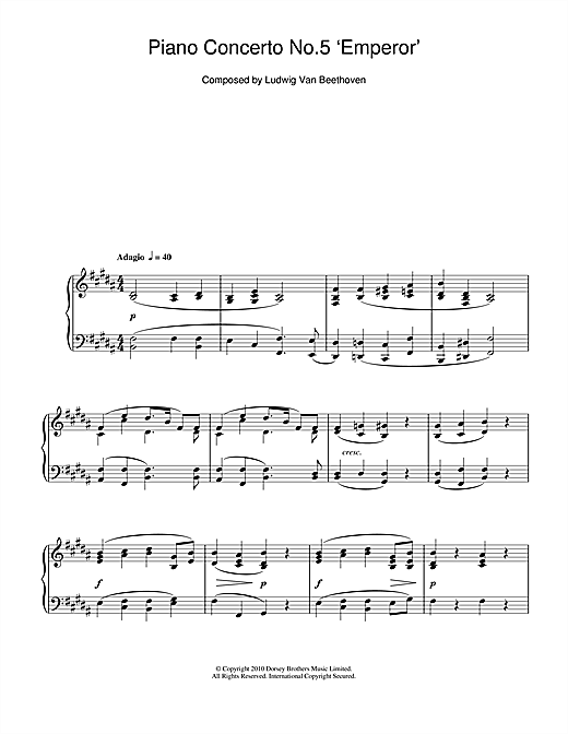 Preview Ludwig van Beethoven Piano Concerto No.5 (Emperor), E Flat Major, Op.73, Theme from the 2nd Movement Classical sheet music, notes and chords for Piano, SKU: 104652 sheet music, piano notes, chords, guitar tabs, score, transpose, transcribe, how to play, guide, download, learn, tutorial, progression, song, artist, awards, billboard, mtv, vh1, tour, single, album, release