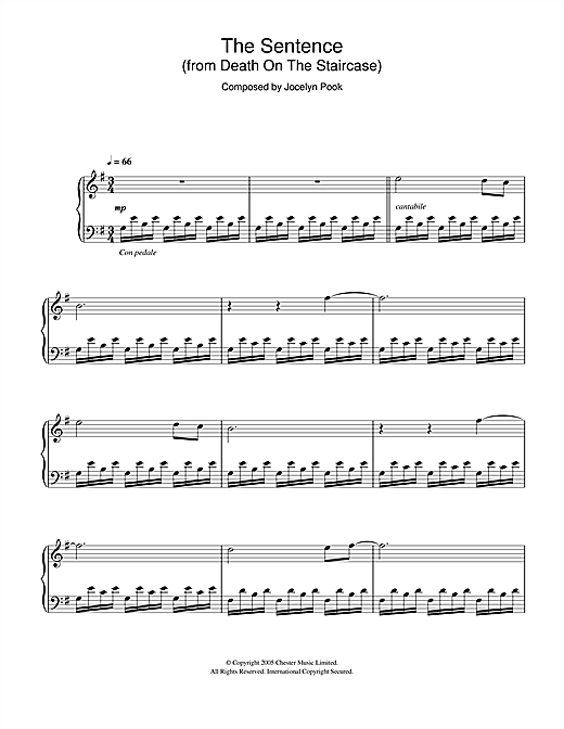 Preview Jocelyn Pook The Sentence (from Death On The Staircase) Classical sheet music, notes and chords for Piano, SKU: 107754 sheet music, piano notes, chords, guitar tabs, score, transpose, transcribe, how to play, guide, download, learn, tutorial, progression, song, artist, awards, billboard, mtv, vh1, tour, single, album, release