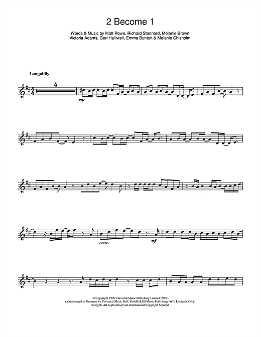 Preview The Spice Girls 2 Become 1 Pop sheet music, notes and chords for Alto Saxophone, SKU: 107988 sheet music, piano notes, chords, guitar tabs, score, transpose, transcribe, how to play, guide, download, learn, tutorial, progression, song, artist, awards, billboard, mtv, vh1, tour, single, album, release