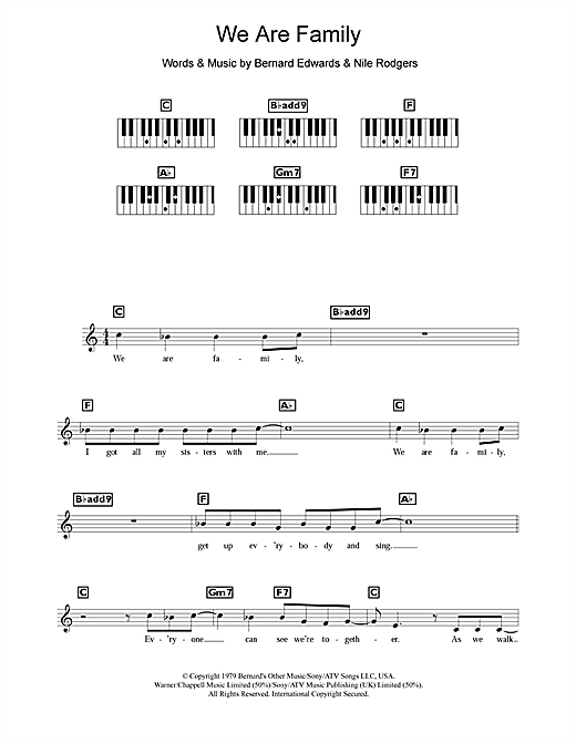Preview Sister Sledge We Are Family Disco sheet music, notes and chords for Keyboard, SKU: 109803 sheet music, piano notes, chords, guitar tabs, score, transpose, transcribe, how to play, guide, download, learn, tutorial, progression, song, artist, awards, billboard, mtv, vh1, tour, single, album, release