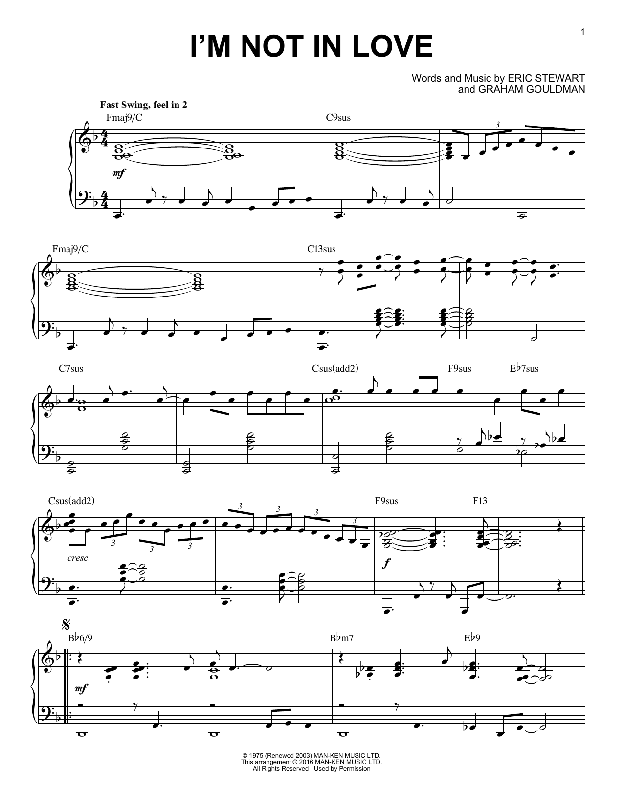 10Cc I'm Not In Love [Jazz version] (arr. Brent Edstrom) sheet music notes and chords. Download Printable PDF.