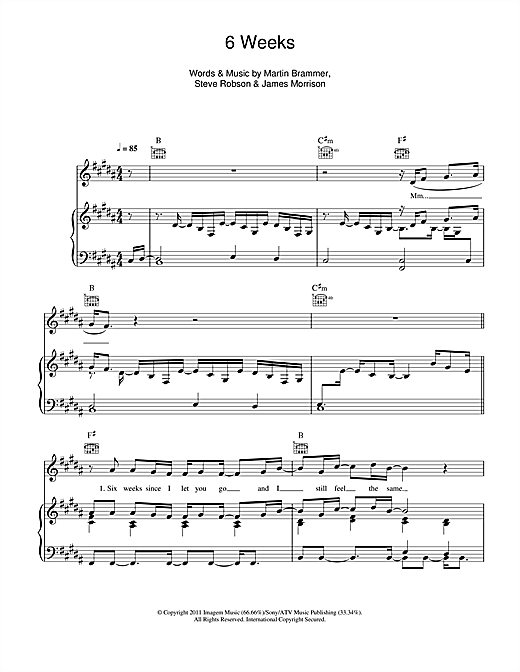 Preview James Morrison 6 Weeks Folk sheet music, notes and chords for Piano, Vocal & Guitar (Right-Hand Melody), SKU: 112364 sheet music, piano notes, chords, guitar tabs, score, transpose, transcribe, how to play, guide, download, learn, tutorial, progression, song, artist, awards, billboard, mtv, vh1, tour, single, album, release