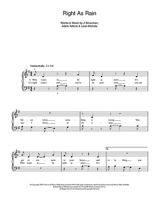 Preview Adele Right As Rain Pop sheet music, notes and chords for 5-Finger Piano, SKU: 112969 sheet music, piano notes, chords, guitar tabs, score, transpose, transcribe, how to play, guide, download, learn, tutorial, progression, song, artist, awards, billboard, mtv, vh1, tour, single, album, release