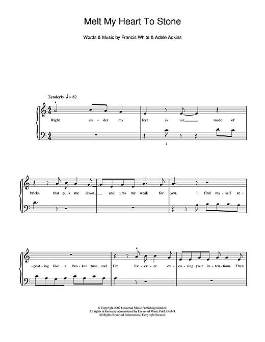 Preview Adele Melt My Heart To Stone Pop sheet music, notes and chords for 5-Finger Piano, SKU: 112971 sheet music, piano notes, chords, guitar tabs, score, transpose, transcribe, how to play, guide, download, learn, tutorial, progression, song, artist, awards, billboard, mtv, vh1, tour, single, album, release