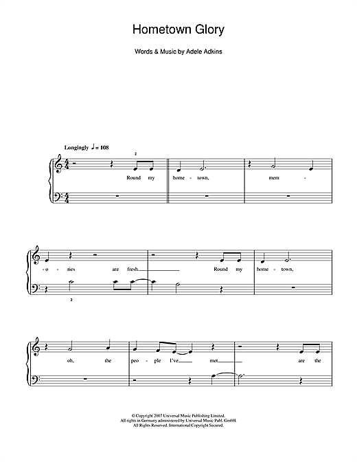 Preview Adele Hometown Glory Pop sheet music, notes and chords for 5-Finger Piano, SKU: 112973 sheet music, piano notes, chords, guitar tabs, score, transpose, transcribe, how to play, guide, download, learn, tutorial, progression, song, artist, awards, billboard, mtv, vh1, tour, single, album, release