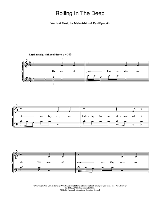 Preview Adele Rolling In The Deep Pop sheet music, notes and chords for 5-Finger Piano, SKU: 113049 sheet music, piano notes, chords, guitar tabs, score, transpose, transcribe, how to play, guide, download, learn, tutorial, progression, song, artist, awards, billboard, mtv, vh1, tour, single, album, release
