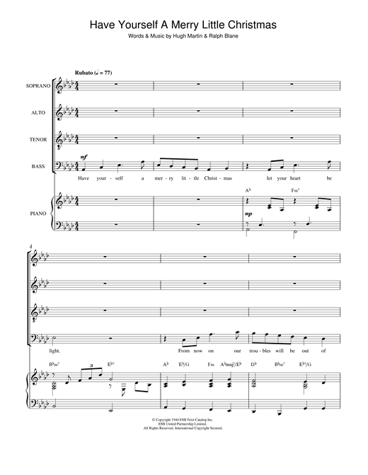 Preview Frank Sinatra Have Yourself A Merry Little Christmas Christmas sheet music, notes and chords for SATB, SKU: 116879 sheet music, piano notes, chords, guitar tabs, score, transpose, transcribe, how to play, guide, download, learn, tutorial, progression, song, artist, awards, billboard, mtv, vh1, tour, single, album, release