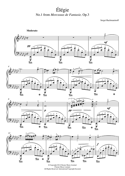 Preview Sergei Rachmaninoff Élégie (No.1 from Morceaux de Fantasie, Op.3) Classical sheet music, notes and chords for Piano, SKU: 117640 sheet music, piano notes, chords, guitar tabs, score, transpose, transcribe, how to play, guide, download, learn, tutorial, progression, song, artist, awards, billboard, mtv, vh1, tour, single, album, release