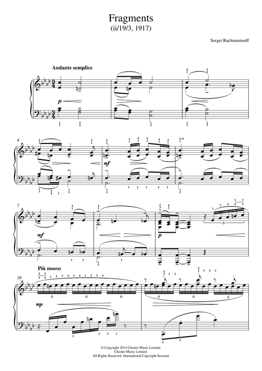 Preview Sergei Rachmaninoff Fragments (1917) Classical sheet music, notes and chords for Piano, SKU: 117642 sheet music, piano notes, chords, guitar tabs, score, transpose, transcribe, how to play, guide, download, learn, tutorial, progression, song, artist, awards, billboard, mtv, vh1, tour, single, album, release