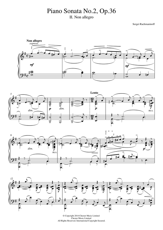Preview Sergei Rachmaninoff Piano Sonata No.2, Op.36 - 2nd Movement Classical sheet music, notes and chords for Piano, SKU: 117651 sheet music, piano notes, chords, guitar tabs, score, transpose, transcribe, how to play, guide, download, learn, tutorial, progression, song, artist, awards, billboard, mtv, vh1, tour, single, album, release