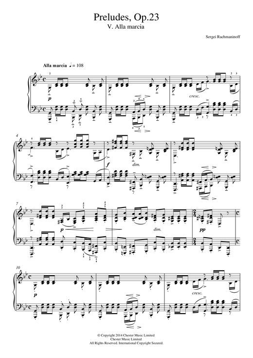Preview Sergei Rachmaninoff Preludes Op.23, No.5 Alla marcia Classical sheet music, notes and chords for Piano, SKU: 117653 sheet music, piano notes, chords, guitar tabs, score, transpose, transcribe, how to play, guide, download, learn, tutorial, progression, song, artist, awards, billboard, mtv, vh1, tour, single, album, release