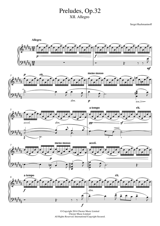 Preview Sergei Rachmaninoff Preludes Op.32, No.12 Allegro Classical sheet music, notes and chords for Piano, SKU: 117657 sheet music, piano notes, chords, guitar tabs, score, transpose, transcribe, how to play, guide, download, learn, tutorial, progression, song, artist, awards, billboard, mtv, vh1, tour, single, album, release