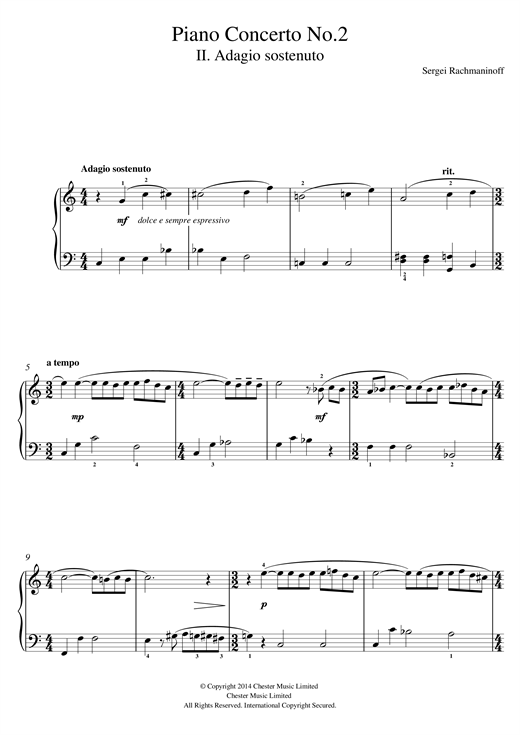 Preview Sergei Rachmaninoff Piano Concerto No.2 - 2nd Movement Classical sheet music, notes and chords for Beginner Piano, SKU: 118325 sheet music, piano notes, chords, guitar tabs, score, transpose, transcribe, how to play, guide, download, learn, tutorial, progression, song, artist, awards, billboard, mtv, vh1, tour, single, album, release