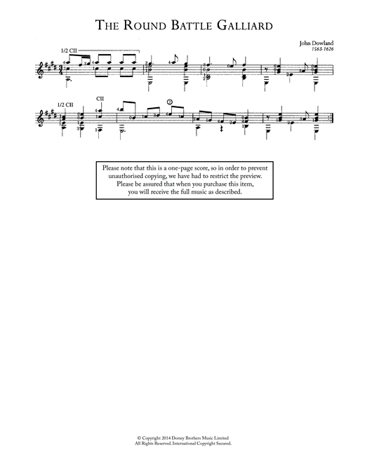 Preview John Dowland The Round Battle Galliard Classical sheet music, notes and chords for Guitar, SKU: 118710 sheet music, piano notes, chords, guitar tabs, score, transpose, transcribe, how to play, guide, download, learn, tutorial, progression, song, artist, awards, billboard, mtv, vh1, tour, single, album, release
