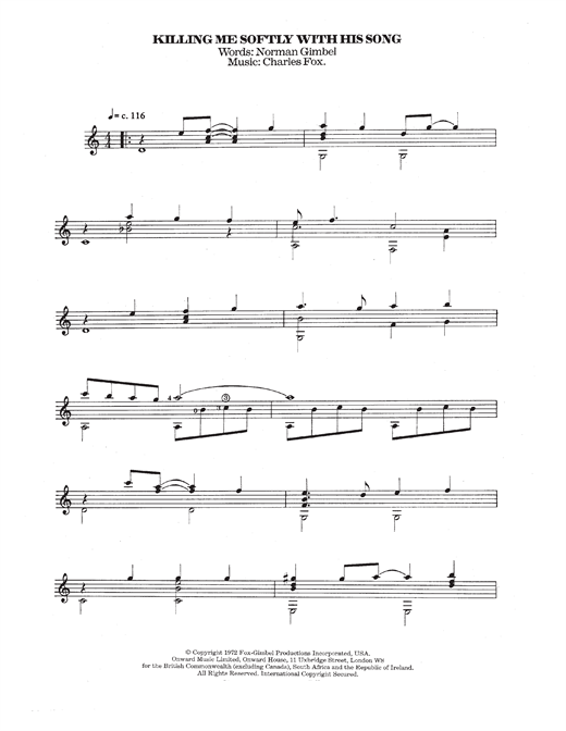 Preview Roberta Flack Killing Me Softly With His Song Classical sheet music, notes and chords for Guitar, SKU: 118779 sheet music, piano notes, chords, guitar tabs, score, transpose, transcribe, how to play, guide, download, learn, tutorial, progression, song, artist, awards, billboard, mtv, vh1, tour, single, album, release