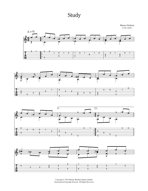 Preview Mauro Giuliani Study Classical sheet music, notes and chords for Guitar, SKU: 118807 sheet music, piano notes, chords, guitar tabs, score, transpose, transcribe, how to play, guide, download, learn, tutorial, progression, song, artist, awards, billboard, mtv, vh1, tour, single, album, release