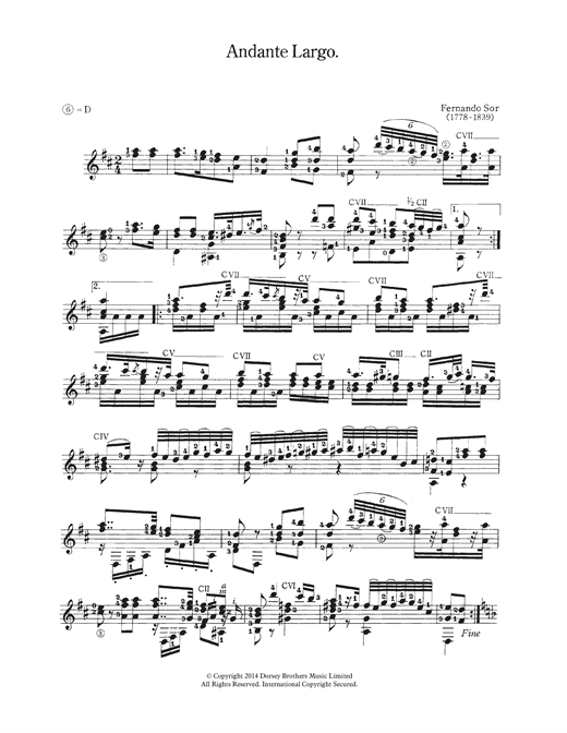 Preview Fernando Sor Andante Largo Classical sheet music, notes and chords for Guitar, SKU: 118821 sheet music, piano notes, chords, guitar tabs, score, transpose, transcribe, how to play, guide, download, learn, tutorial, progression, song, artist, awards, billboard, mtv, vh1, tour, single, album, release