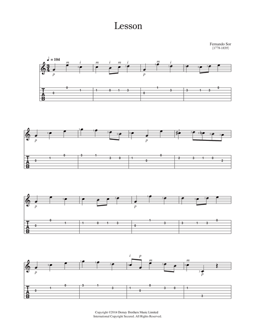 Preview Fernando Sor Lesson Classical sheet music, notes and chords for Guitar, SKU: 118854 sheet music, piano notes, chords, guitar tabs, score, transpose, transcribe, how to play, guide, download, learn, tutorial, progression, song, artist, awards, billboard, mtv, vh1, tour, single, album, release