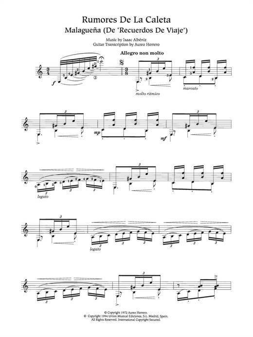 Preview Isaac Albeniz Rumores De La Caleta Classical sheet music, notes and chords for Guitar, SKU: 119166 sheet music, piano notes, chords, guitar tabs, score, transpose, transcribe, how to play, guide, download, learn, tutorial, progression, song, artist, awards, billboard, mtv, vh1, tour, single, album, release