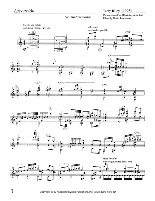 Preview Terry Riley Ascención Classical sheet music, notes and chords for Guitar, SKU: 119280 sheet music, piano notes, chords, guitar tabs, score, transpose, transcribe, how to play, guide, download, learn, tutorial, progression, song, artist, awards, billboard, mtv, vh1, tour, single, album, release