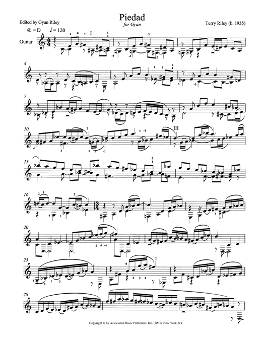 Preview Terry Riley Piedad Classical sheet music, notes and chords for Guitar, SKU: 119299 sheet music, piano notes, chords, guitar tabs, score, transpose, transcribe, how to play, guide, download, learn, tutorial, progression, song, artist, awards, billboard, mtv, vh1, tour, single, album, release
