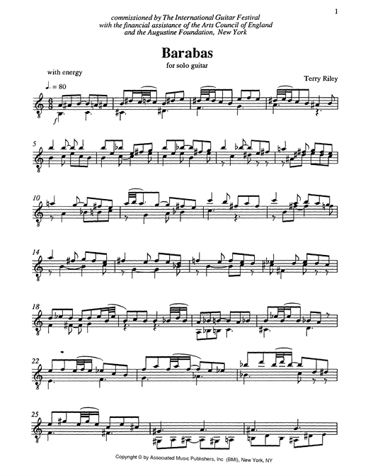Preview Terry Riley Barabas Classical sheet music, notes and chords for Guitar, SKU: 119300 sheet music, piano notes, chords, guitar tabs, score, transpose, transcribe, how to play, guide, download, learn, tutorial, progression, song, artist, awards, billboard, mtv, vh1, tour, single, album, release