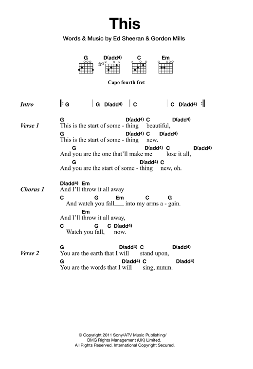 Preview Ed Sheeran This Pop sheet music, notes and chords for Lyrics & Chords, SKU: 121013 sheet music, piano notes, chords, guitar tabs, score, transpose, transcribe, how to play, guide, download, learn, tutorial, progression, song, artist, awards, billboard, mtv, vh1, tour, single, album, release