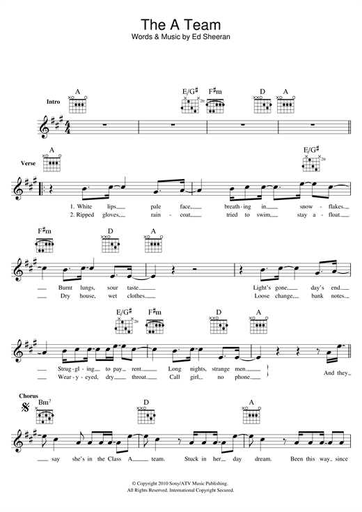Preview Ed Sheeran The A Team Pop sheet music, notes and chords for Melody Line, Lyrics & Chords, SKU: 121648 sheet music, piano notes, chords, guitar tabs, score, transpose, transcribe, how to play, guide, download, learn, tutorial, progression, song, artist, awards, billboard, mtv, vh1, tour, single, album, release