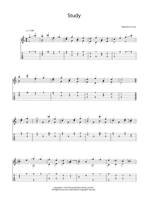 Preview Napoleon Coste Study Classical sheet music, notes and chords for Guitar, SKU: 121702 sheet music, piano notes, chords, guitar tabs, score, transpose, transcribe, how to play, guide, download, learn, tutorial, progression, song, artist, awards, billboard, mtv, vh1, tour, single, album, release