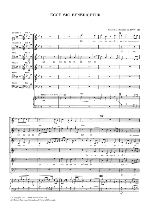 Preview Cristobal Morales Ecce Sic Benedicetur Choral sheet music, notes and chords for Choral SAATB, SKU: 122107 sheet music, piano notes, chords, guitar tabs, score, transpose, transcribe, how to play, guide, download, learn, tutorial, progression, song, artist, awards, billboard, mtv, vh1, tour, single, album, release
