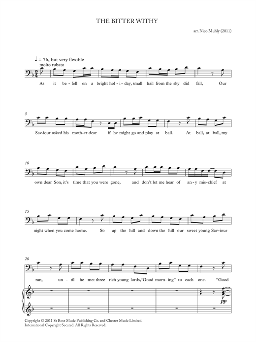 Preview Nico Muhly The Bitter Withy (from 'Four Traditional Songs') Classical sheet music, notes and chords for Baritone Horn, SKU: 122117 sheet music, piano notes, chords, guitar tabs, score, transpose, transcribe, how to play, guide, download, learn, tutorial, progression, song, artist, awards, billboard, mtv, vh1, tour, single, album, release