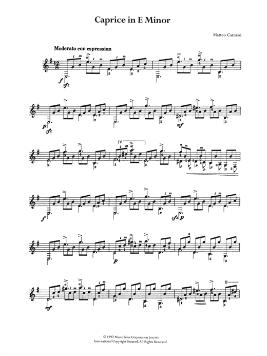 Preview Matteo Carcassi Caprice In E Minor Classical sheet music, notes and chords for Guitar, SKU: 122408 sheet music, piano notes, chords, guitar tabs, score, transpose, transcribe, how to play, guide, download, learn, tutorial, progression, song, artist, awards, billboard, mtv, vh1, tour, single, album, release