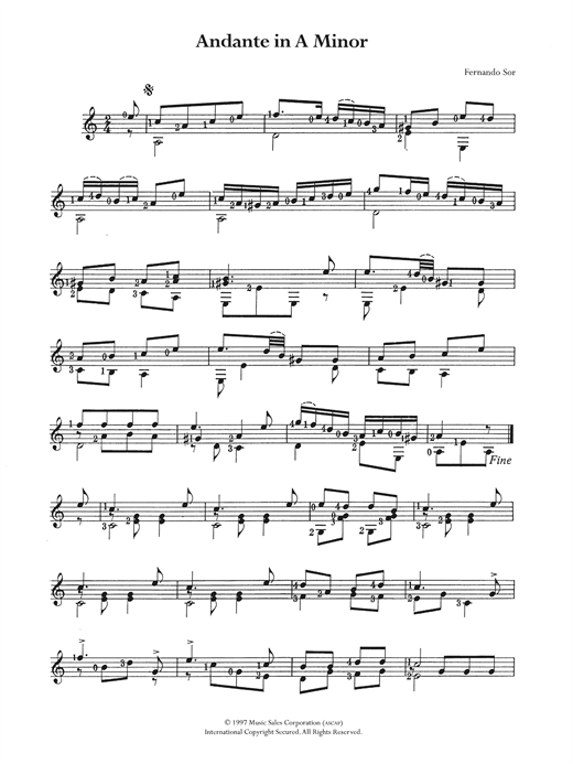 Preview Fernando Sor Andante In A Minor Classical sheet music, notes and chords for Guitar, SKU: 122488 sheet music, piano notes, chords, guitar tabs, score, transpose, transcribe, how to play, guide, download, learn, tutorial, progression, song, artist, awards, billboard, mtv, vh1, tour, single, album, release