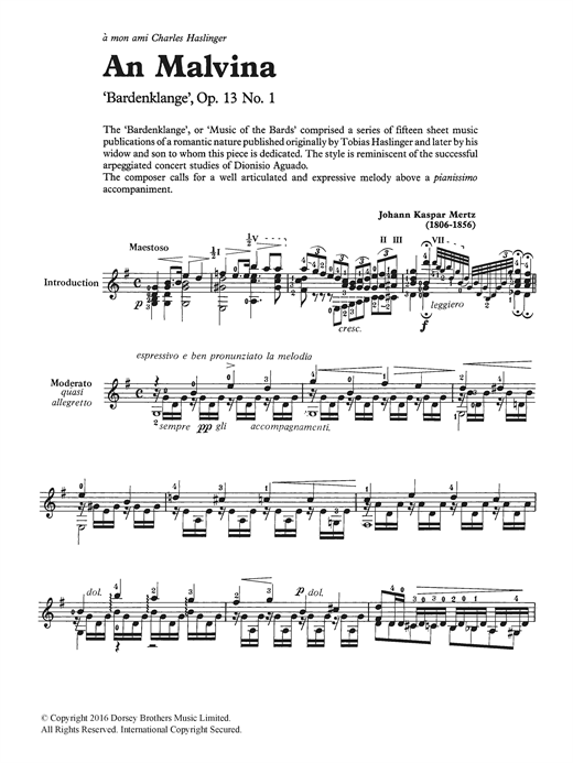 Preview Johann Kaspar Mertz An Malvina Classical sheet music, notes and chords for Guitar, SKU: 122988 sheet music, piano notes, chords, guitar tabs, score, transpose, transcribe, how to play, guide, download, learn, tutorial, progression, song, artist, awards, billboard, mtv, vh1, tour, single, album, release