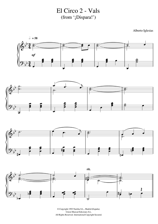 Preview Alberto Iglesias El Circo 2 - Vals (from sheet music, piano notes, chords, guitar tabs, score, transpose, transcribe, how to play, guide, download, learn, tutorial, progression, song, artist, awards, billboard, mtv, vh1, tour, single, album, release