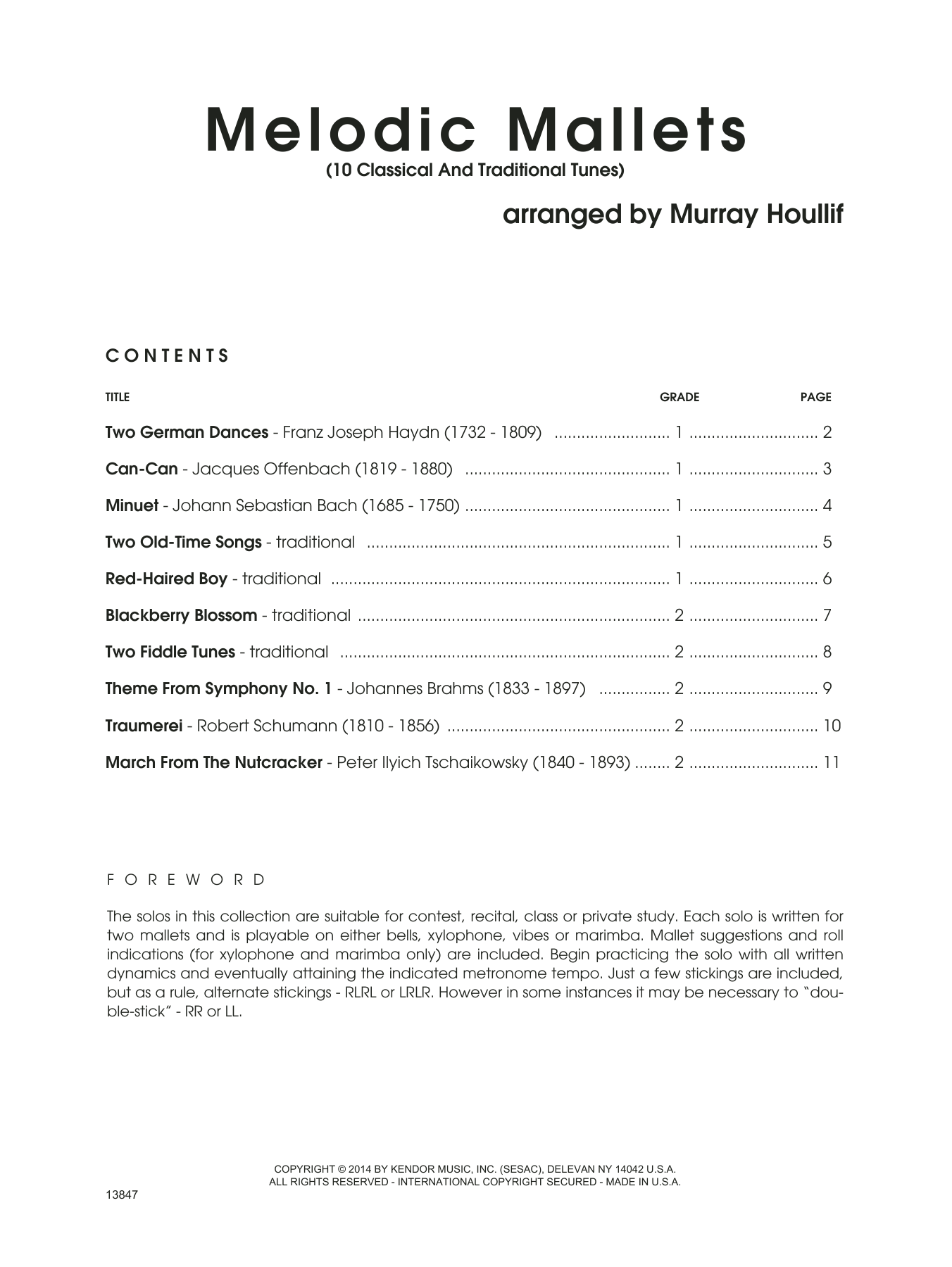 Preview Murray Houllif Melodic Mallets (10 Classical And Traditional Tunes) Unclassified sheet music, notes and chords for Percussion, SKU: 125011 sheet music, piano notes, chords, guitar tabs, score, transpose, transcribe, how to play, guide, download, learn, tutorial, progression, song, artist, awards, billboard, mtv, vh1, tour, single, album, release