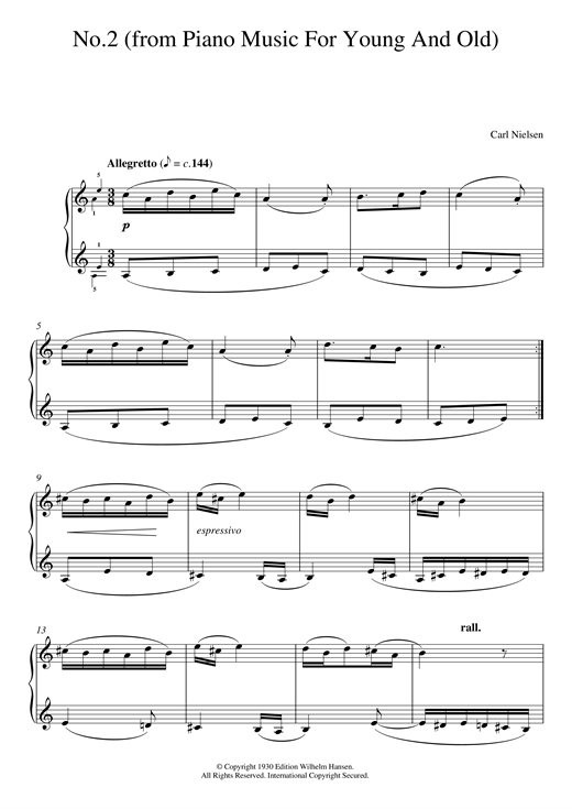 Preview Carl Nielsen No. 2 (from 'Piano Music For Young And Old') Classical sheet music, notes and chords for Piano, SKU: 125693 sheet music, piano notes, chords, guitar tabs, score, transpose, transcribe, how to play, guide, download, learn, tutorial, progression, song, artist, awards, billboard, mtv, vh1, tour, single, album, release